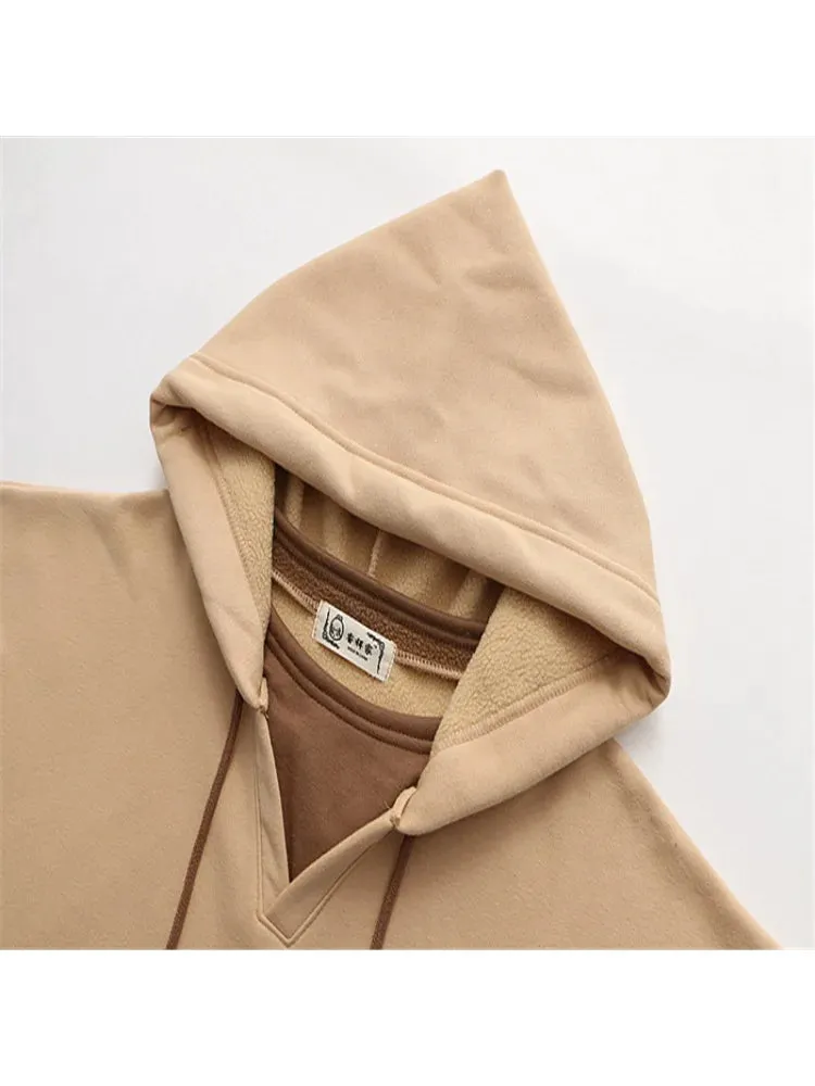 Metaversmall Fleece Harajuku Cartoon Bear Embroidery Casual Hoodies Sweatshirt Women Winter Long Sleeve Patchwork Korean Style Pullover