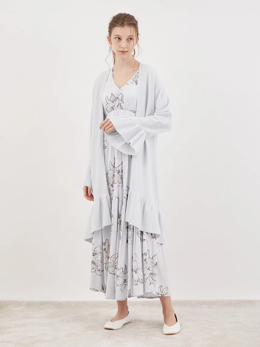 Mucha Long Loungewear Ruffled Cardigan