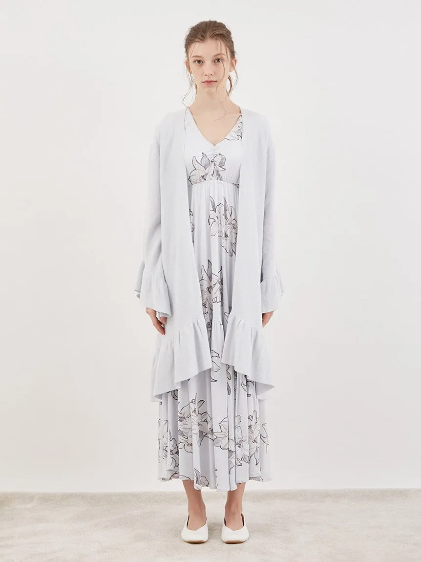 Mucha Long Loungewear Ruffled Cardigan