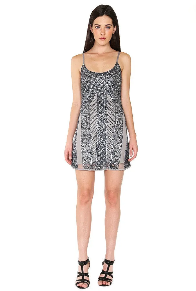 Naughty Grl Elegant Beaded Camisole Cocktail Dress - Taupe
