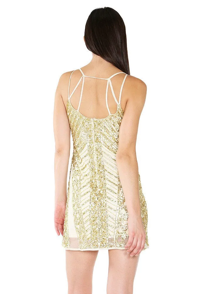 Naughty Grl Elegant Beaded Camisole Cocktail Dress - Taupe