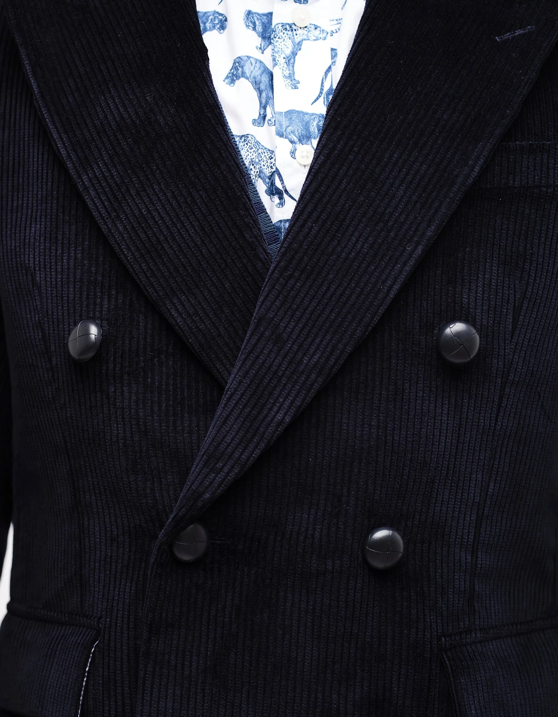 Navy Double Breasted Corduroy Coat GOLD COLLECTION