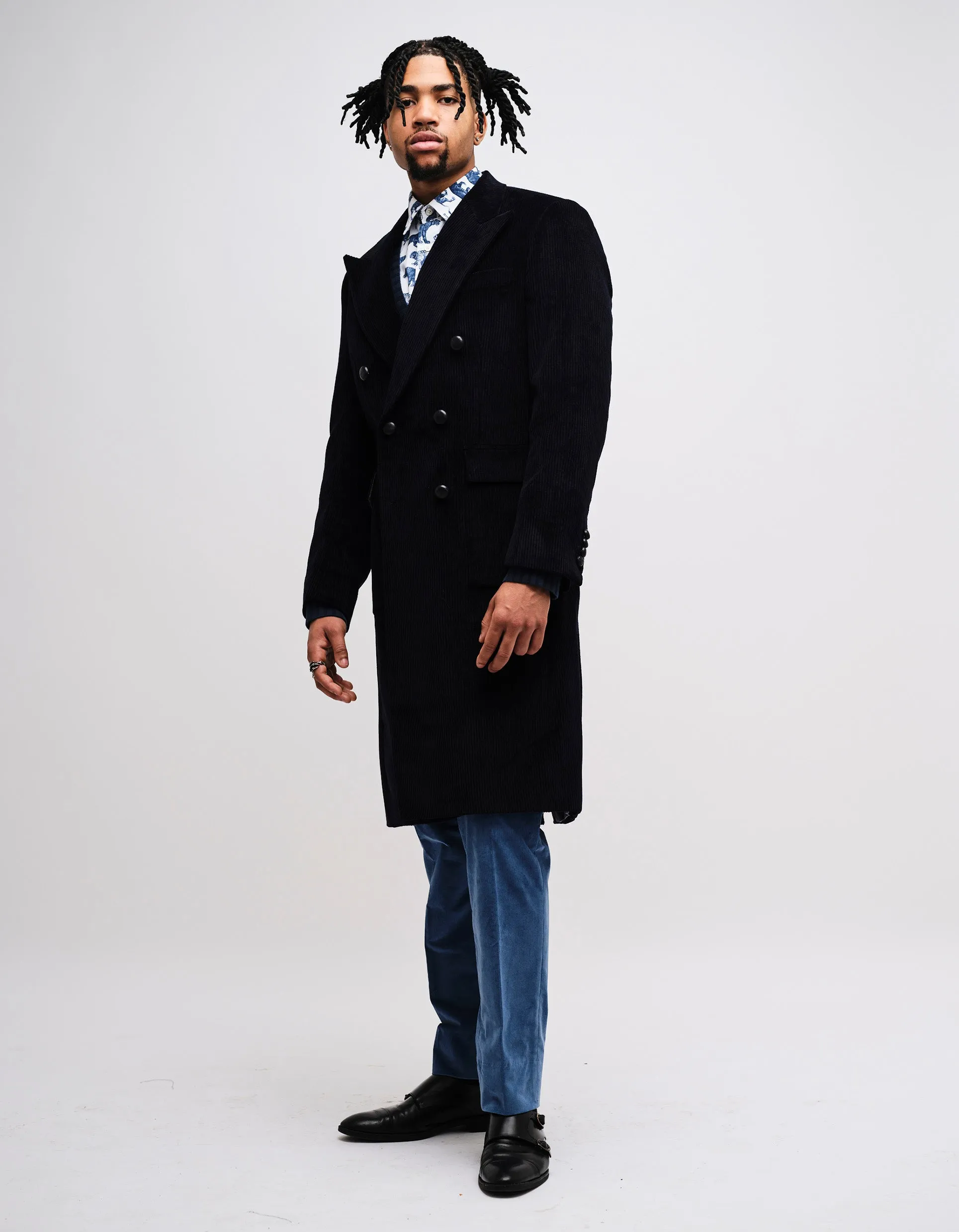 Navy Double Breasted Corduroy Coat GOLD COLLECTION