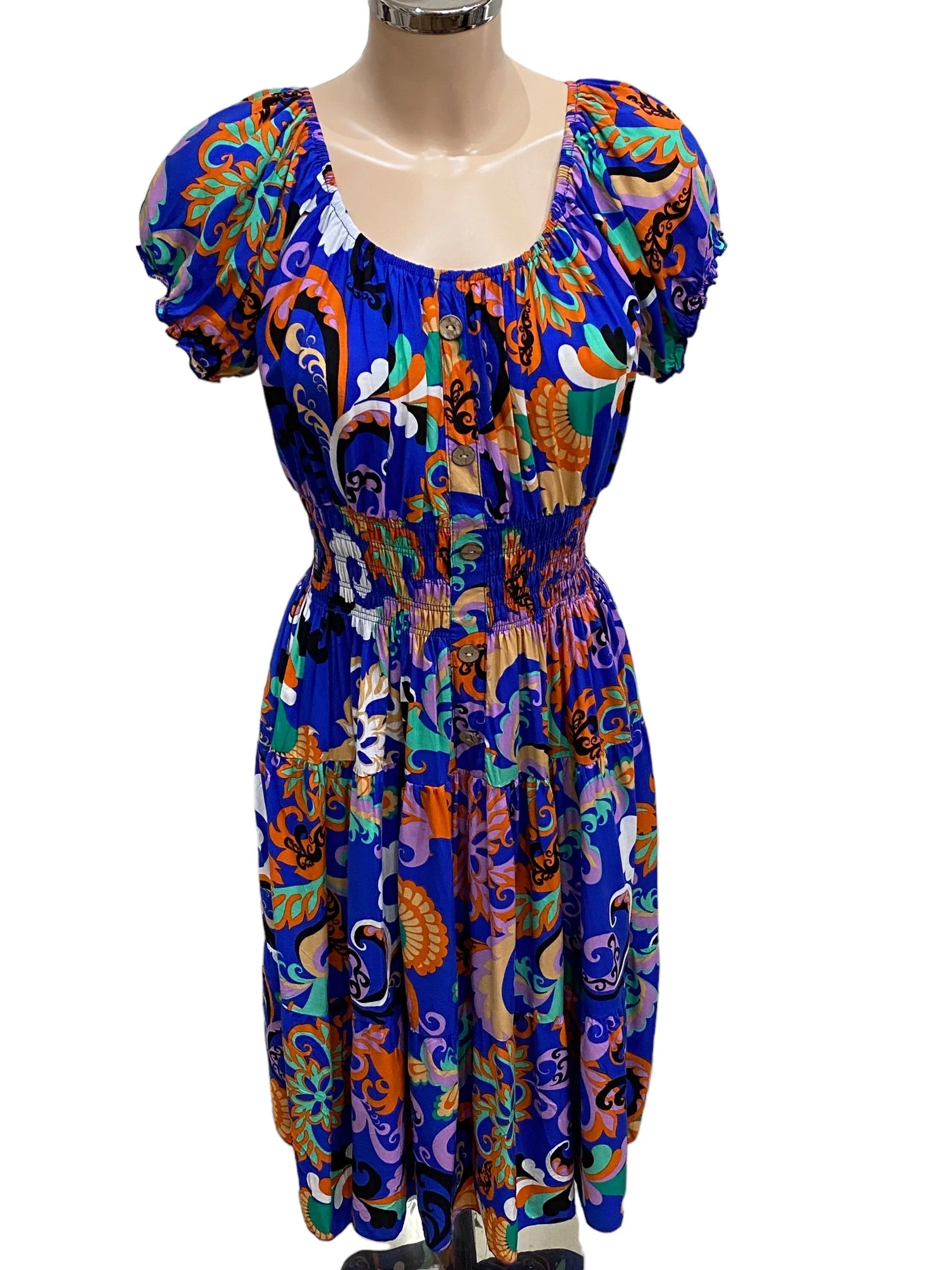 New Retro Print Bardot Midi Dress (2 Colours)