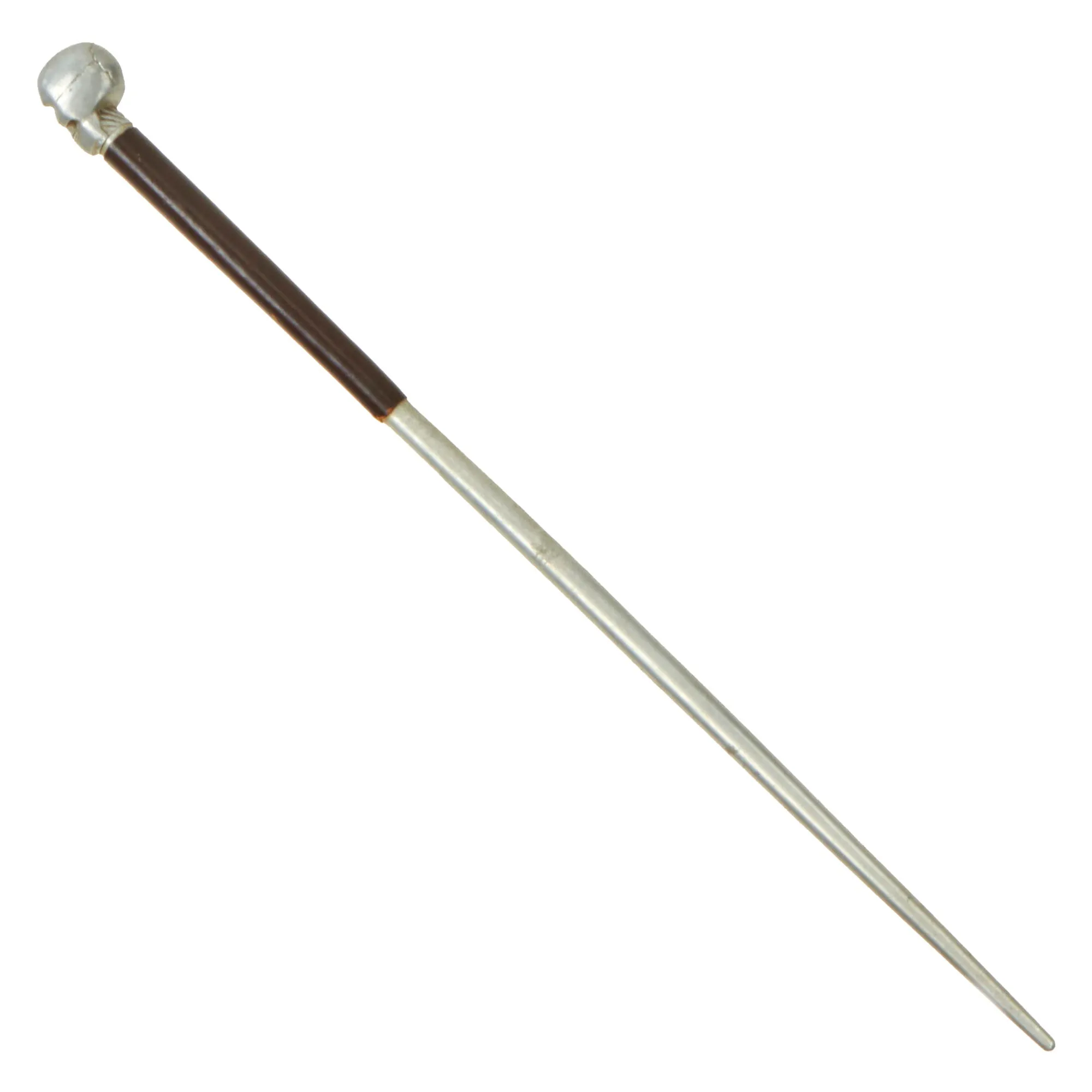 Original British WWI Officer's Private Purchase Leather Covered Aluminum Swagger Stick With Weighted Skull End For Use As Trench Club Circa 1917