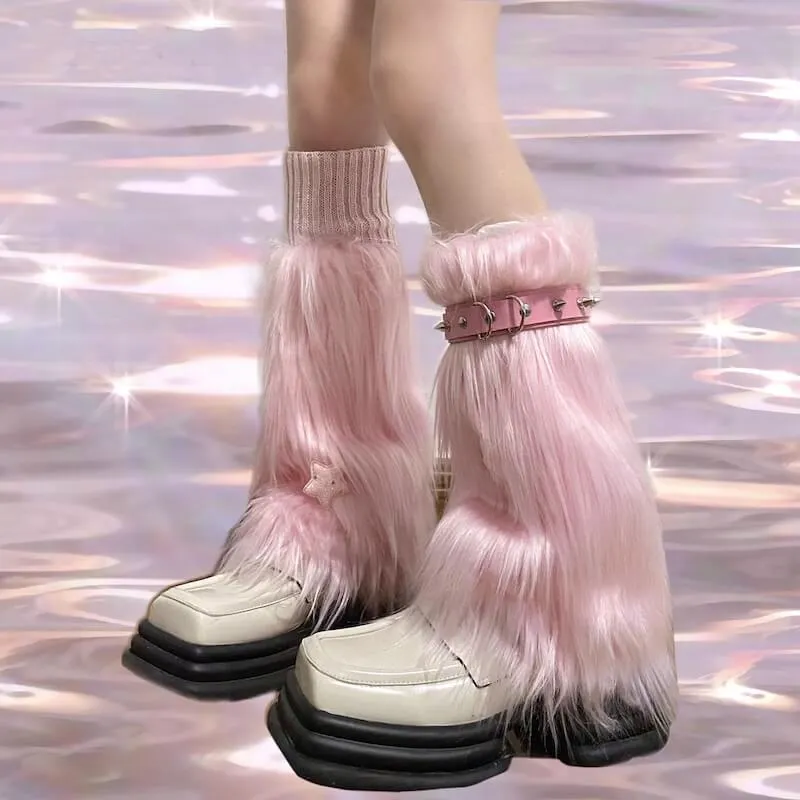 Pink furry y2k garter stars leg warmers