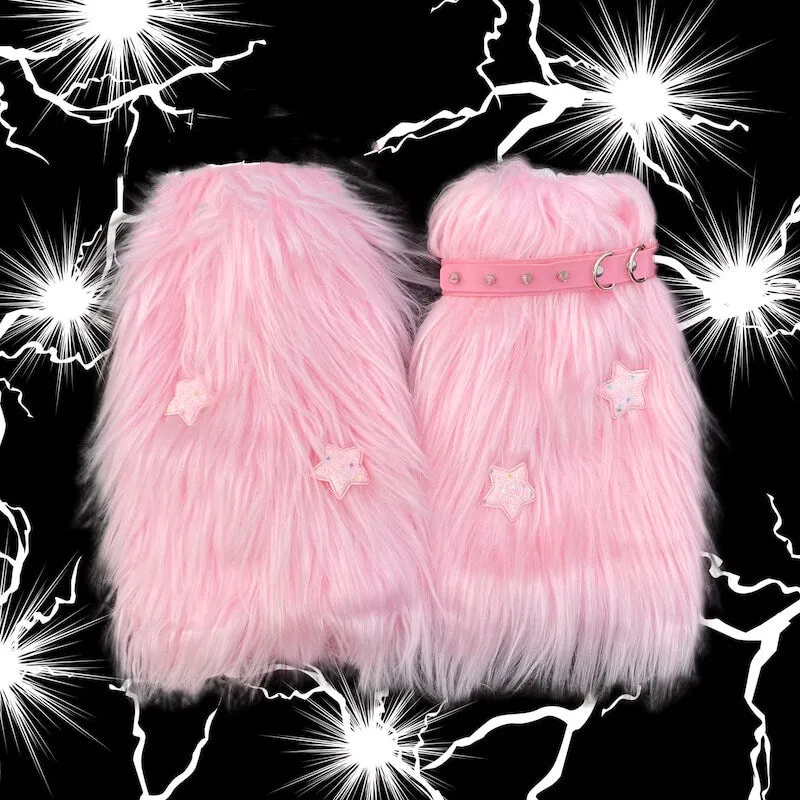 Pink furry y2k garter stars leg warmers