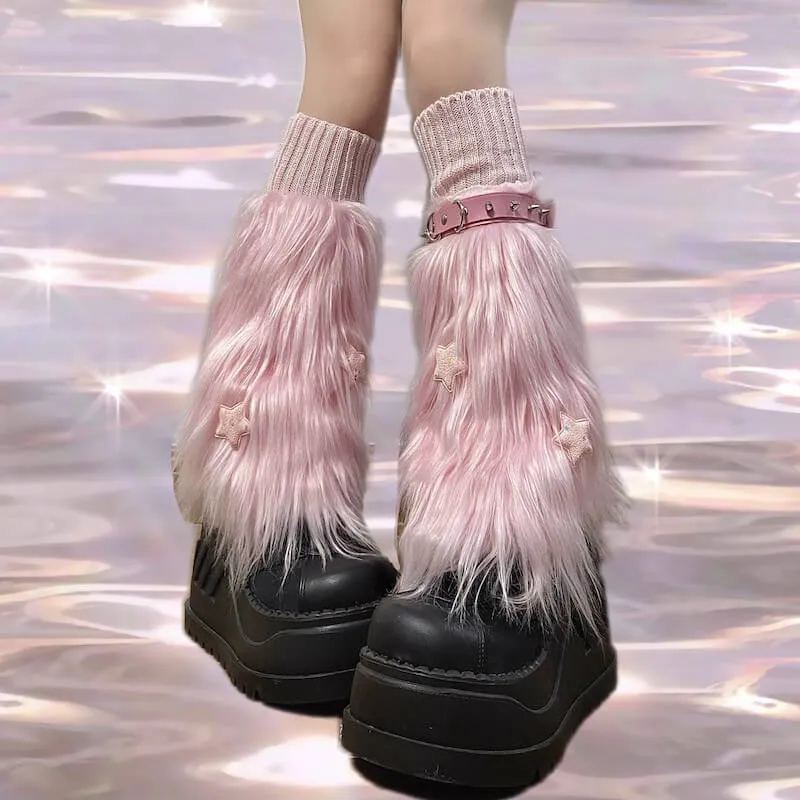 Pink furry y2k garter stars leg warmers