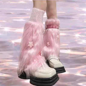 Pink furry y2k garter stars leg warmers