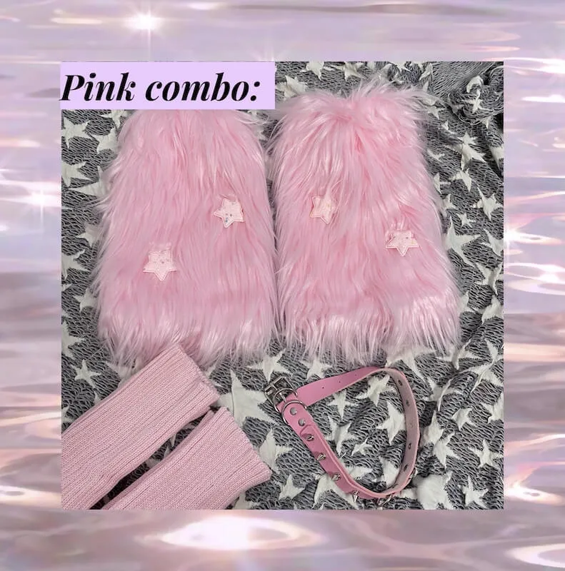 Pink furry y2k garter stars leg warmers