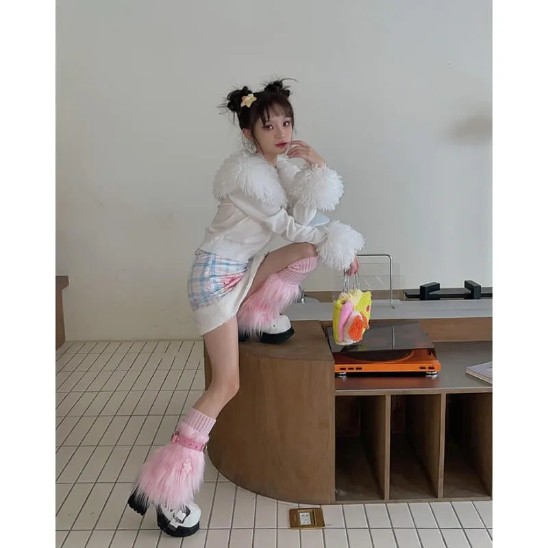 Pink furry y2k garter stars leg warmers
