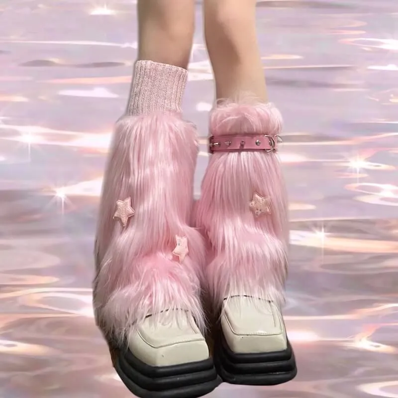 Pink furry y2k garter stars leg warmers