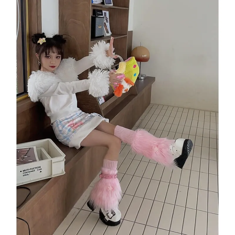 Pink furry y2k garter stars leg warmers
