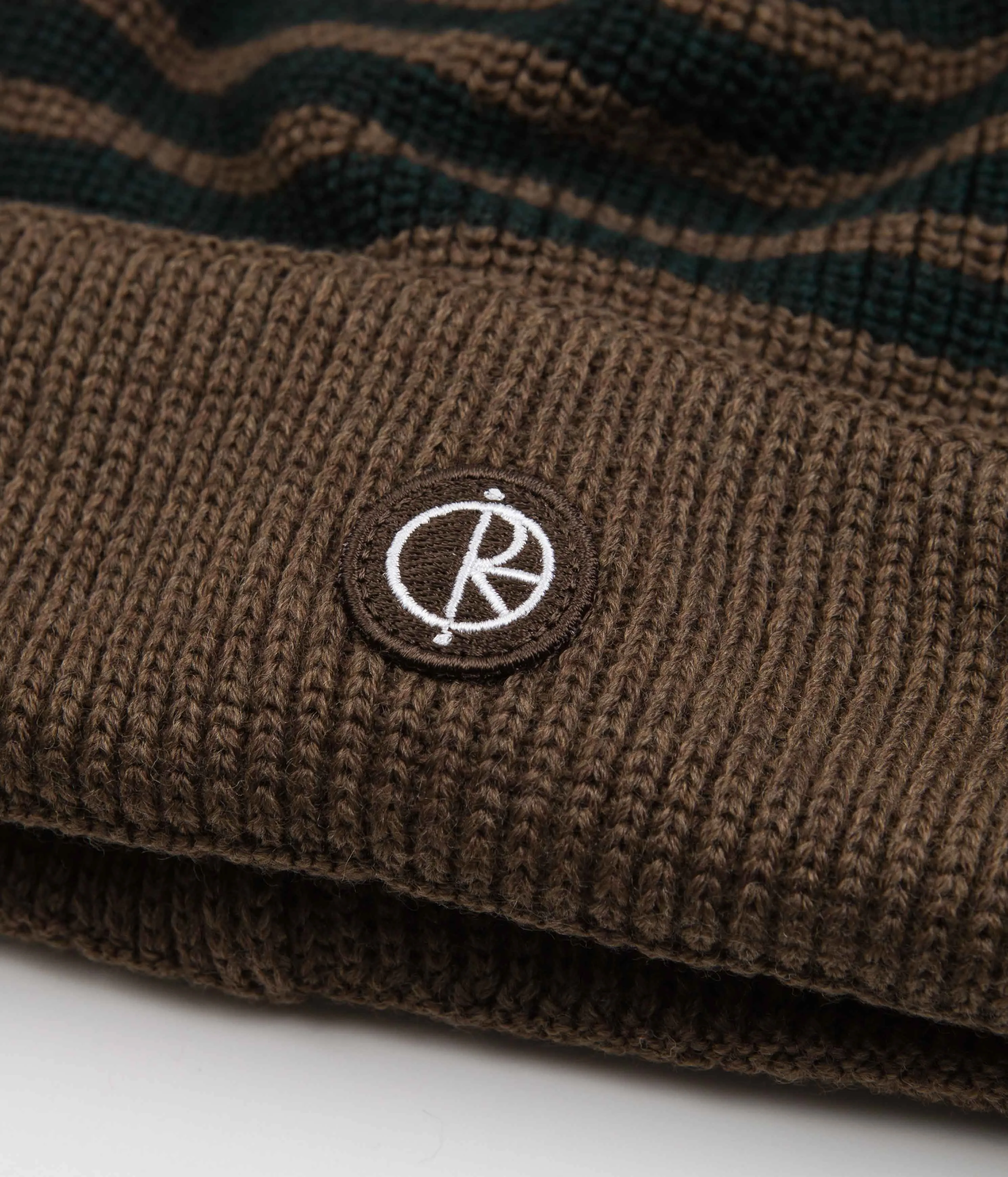 Polar Stripe Merino Beanie - Brass / Dark Green