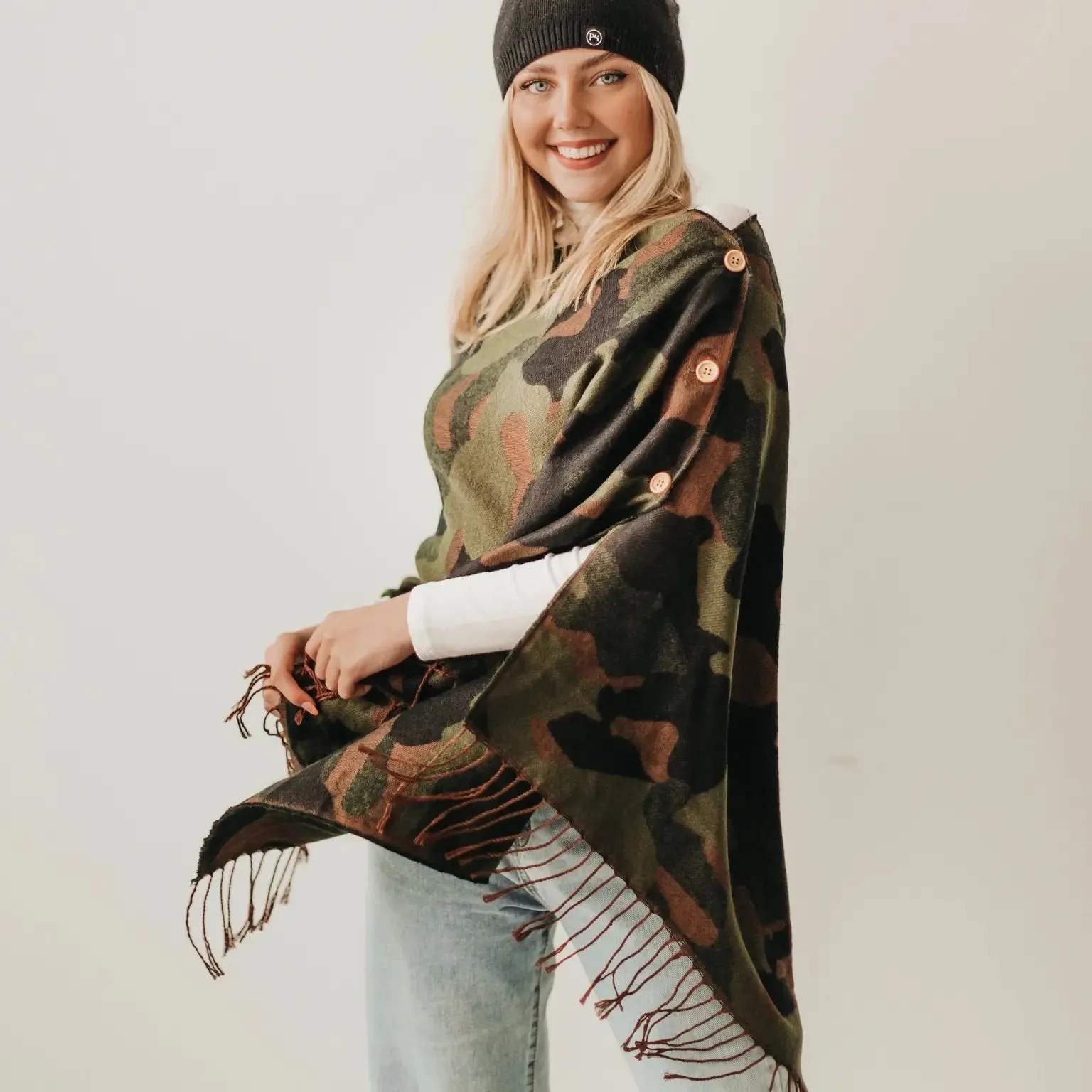 PRETTY SIMPLE A-190175 Camo Button Scarf Wrap