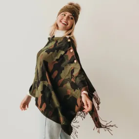 PRETTY SIMPLE A-190175 Camo Button Scarf Wrap