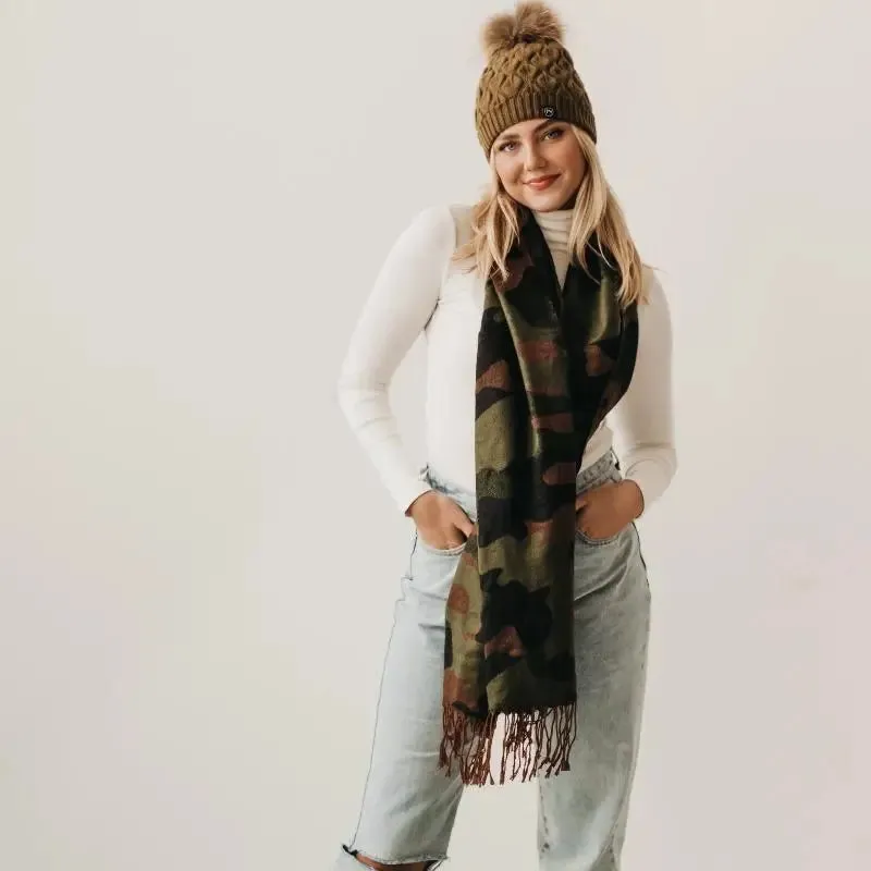 PRETTY SIMPLE A-190175 Camo Button Scarf Wrap