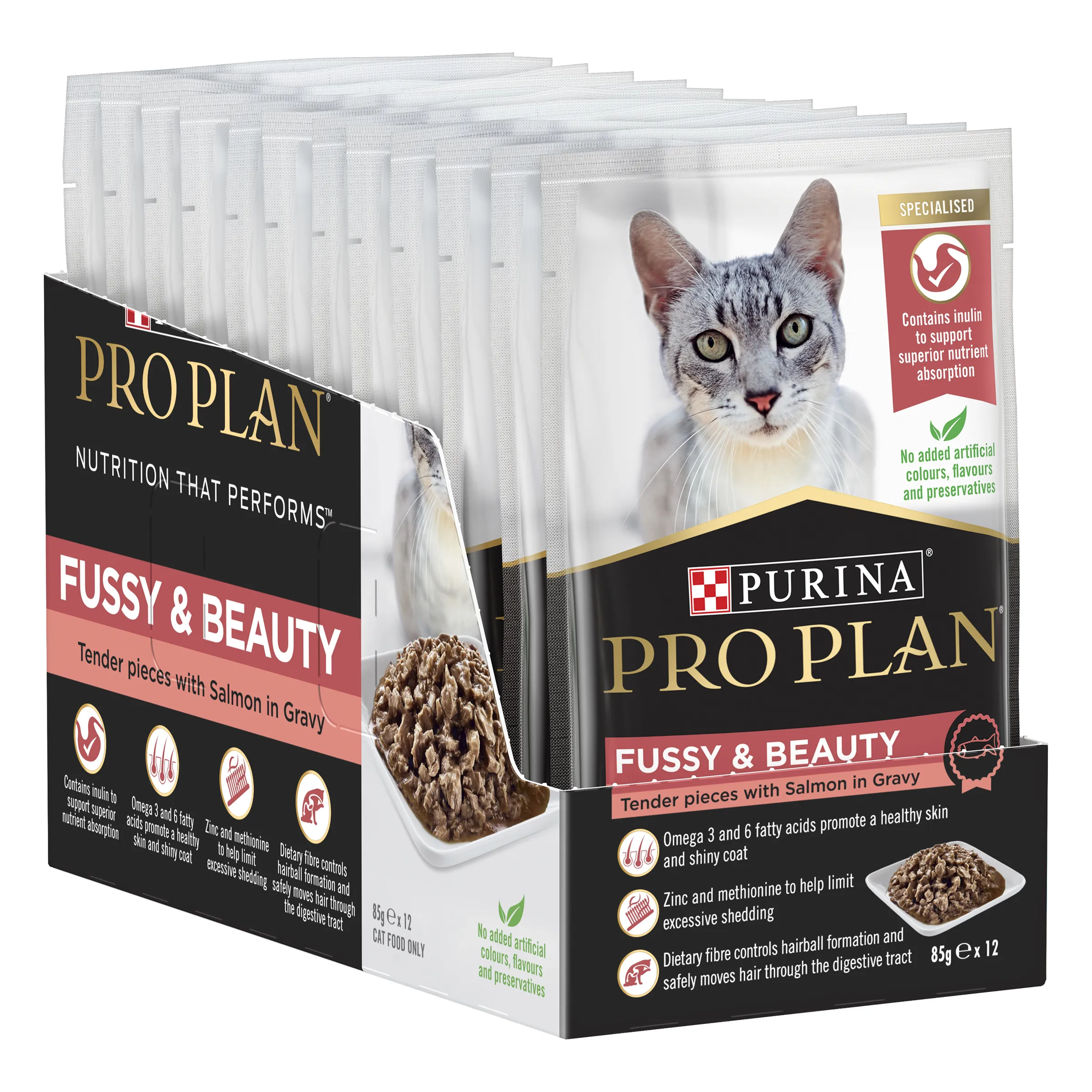 Pro Plan Fussy and Beauty Salmon Adult Wet Cat Food Pouches 85g x 12
