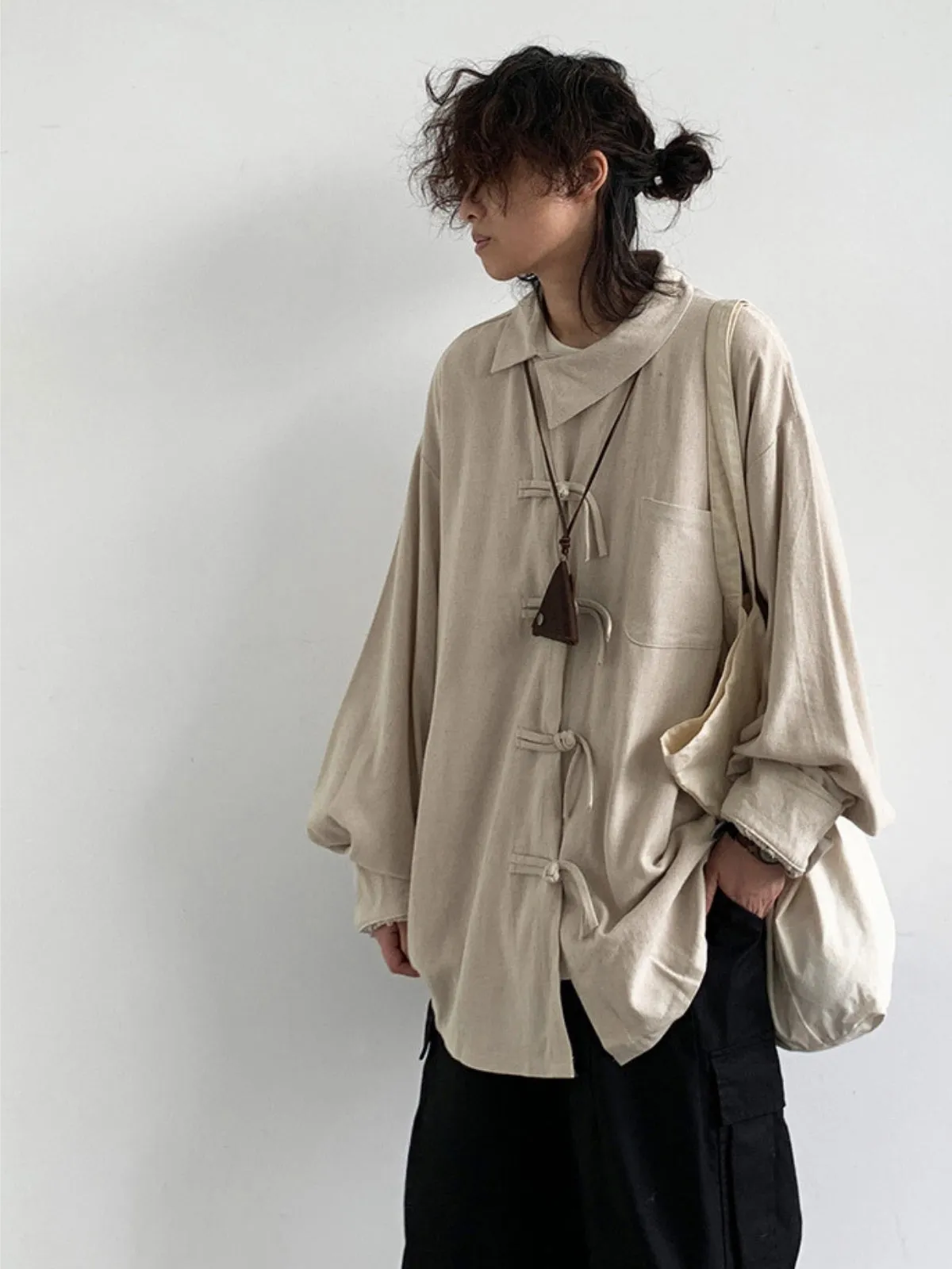 Retro Linen Slant Collar Jacket