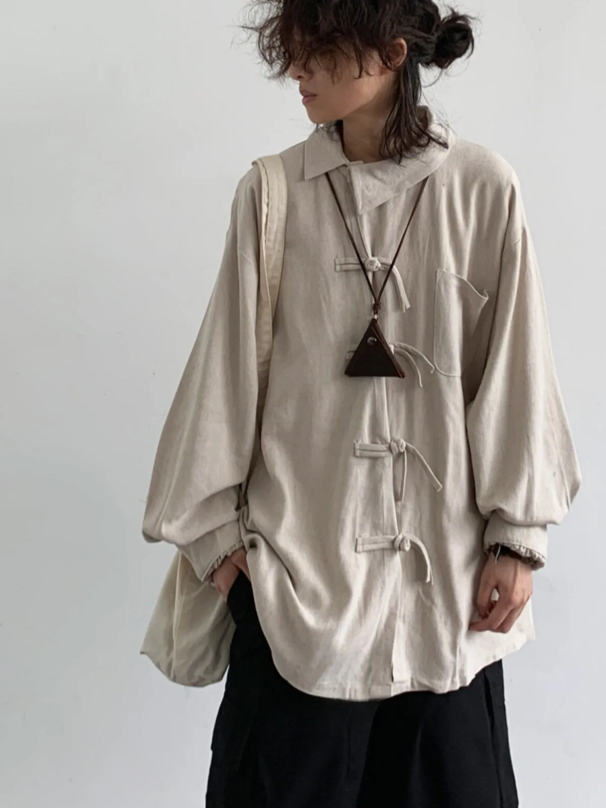 Retro Linen Slant Collar Jacket