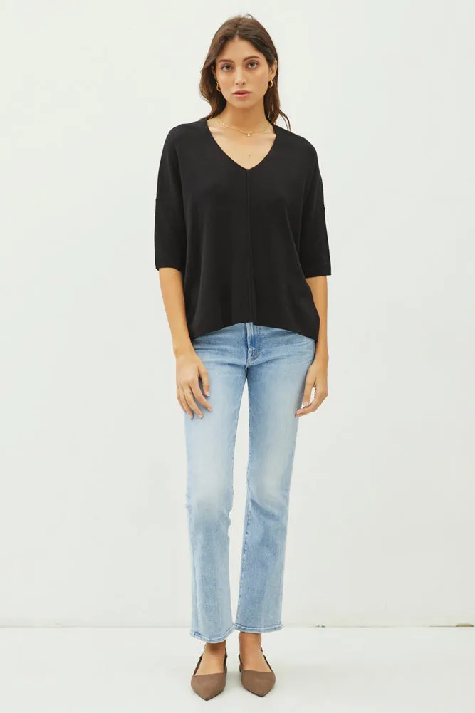 SS Drop Shoulder Sweater in Black by be cool