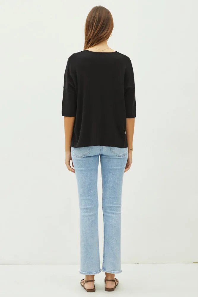 SS Drop Shoulder Sweater in Black by be cool