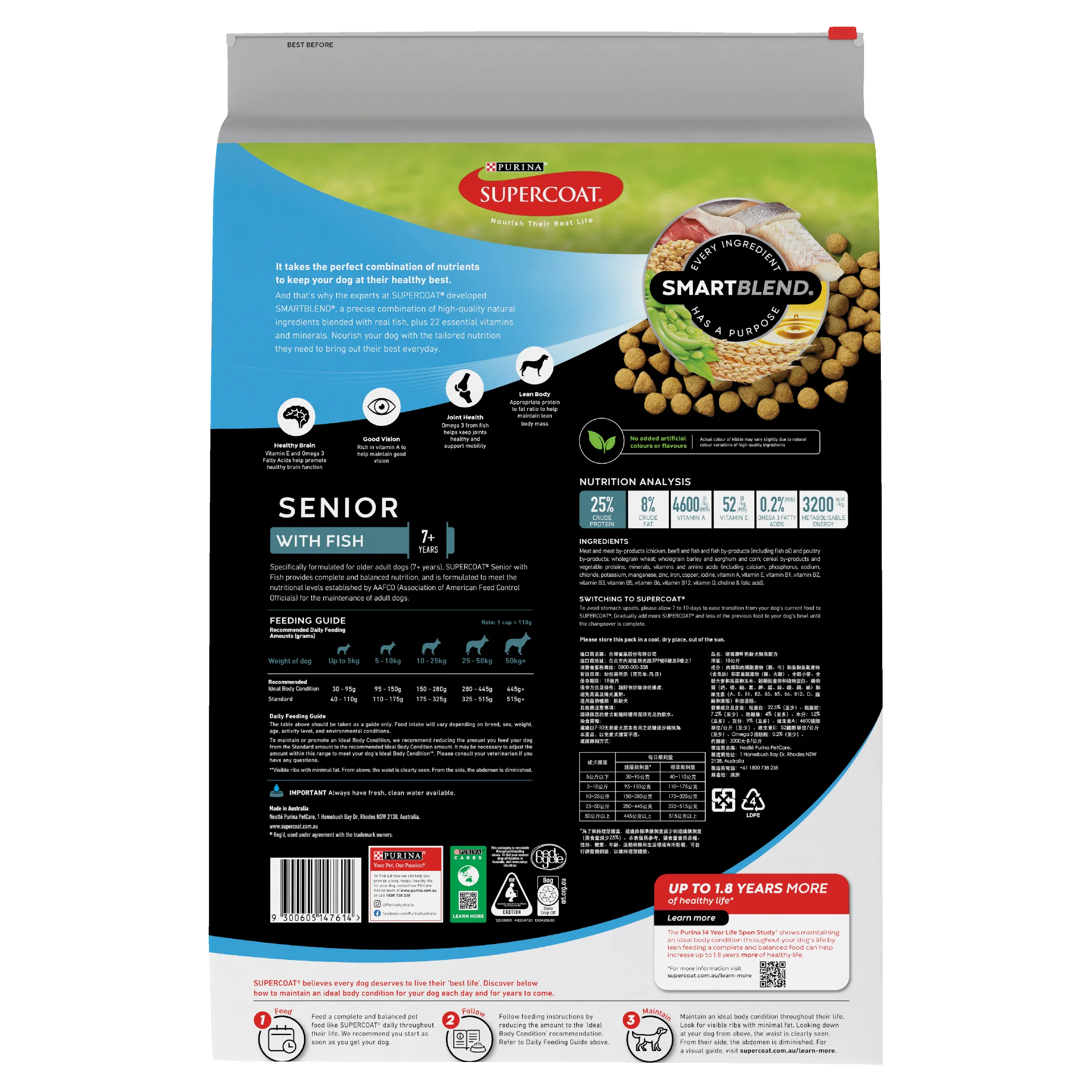 Supercoat Fish Senior Dry Dog Food 18kg