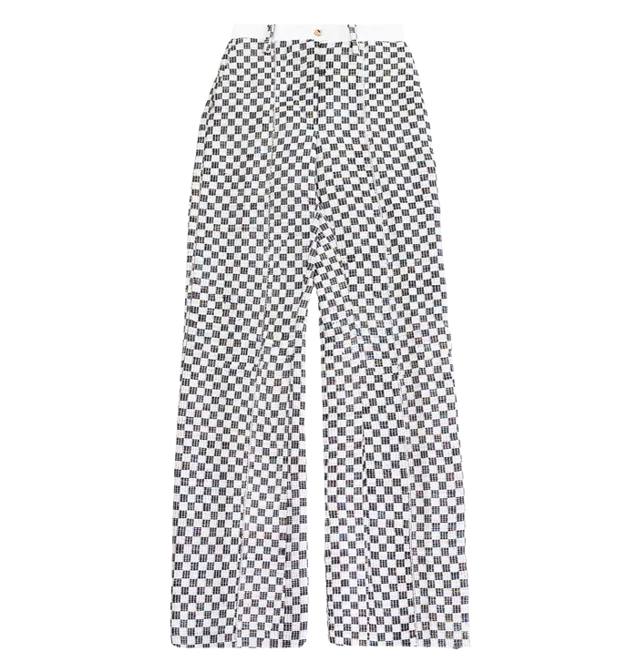 The Tsisti III black and white high-waisted pants with a duchess satin belt