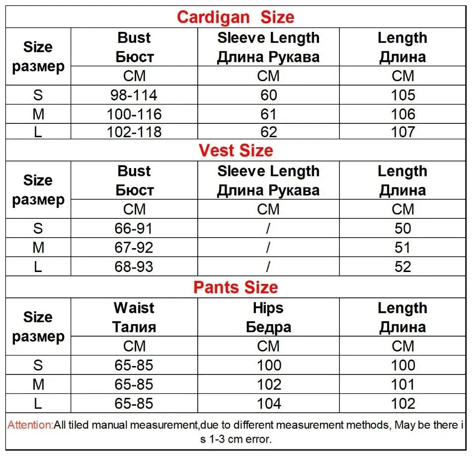 Three Piece Set Knitted Cardigan Loose High Neck Vest Sweater Set