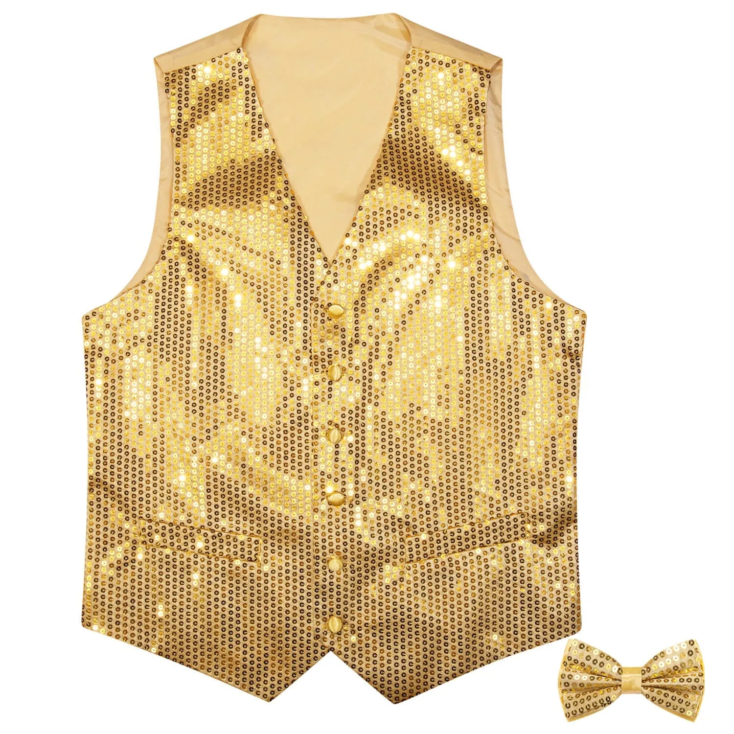 Ties2you Men's Vest Shining Gold Sequins Vest Bow Tie Set for Party