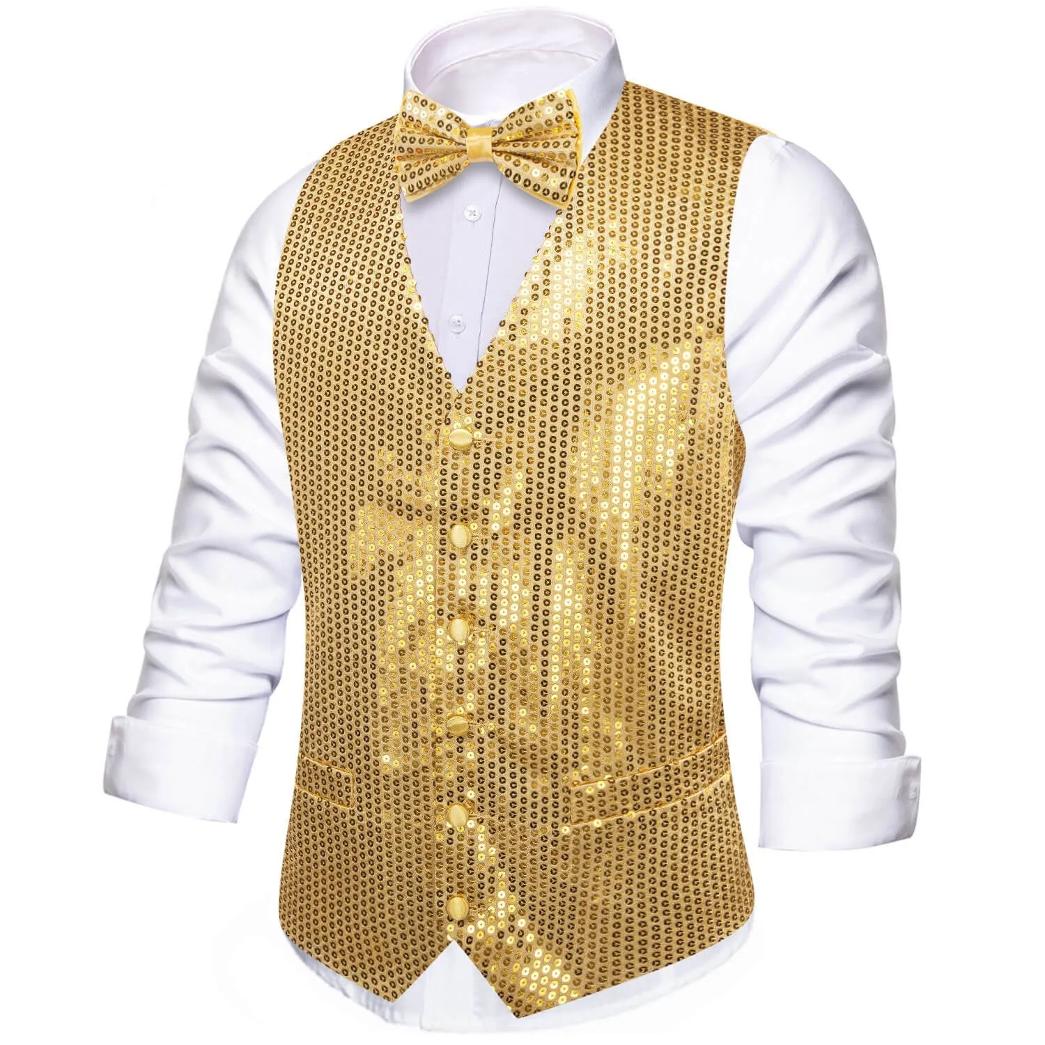 Ties2you Men's Vest Shining Gold Sequins Vest Bow Tie Set for Party