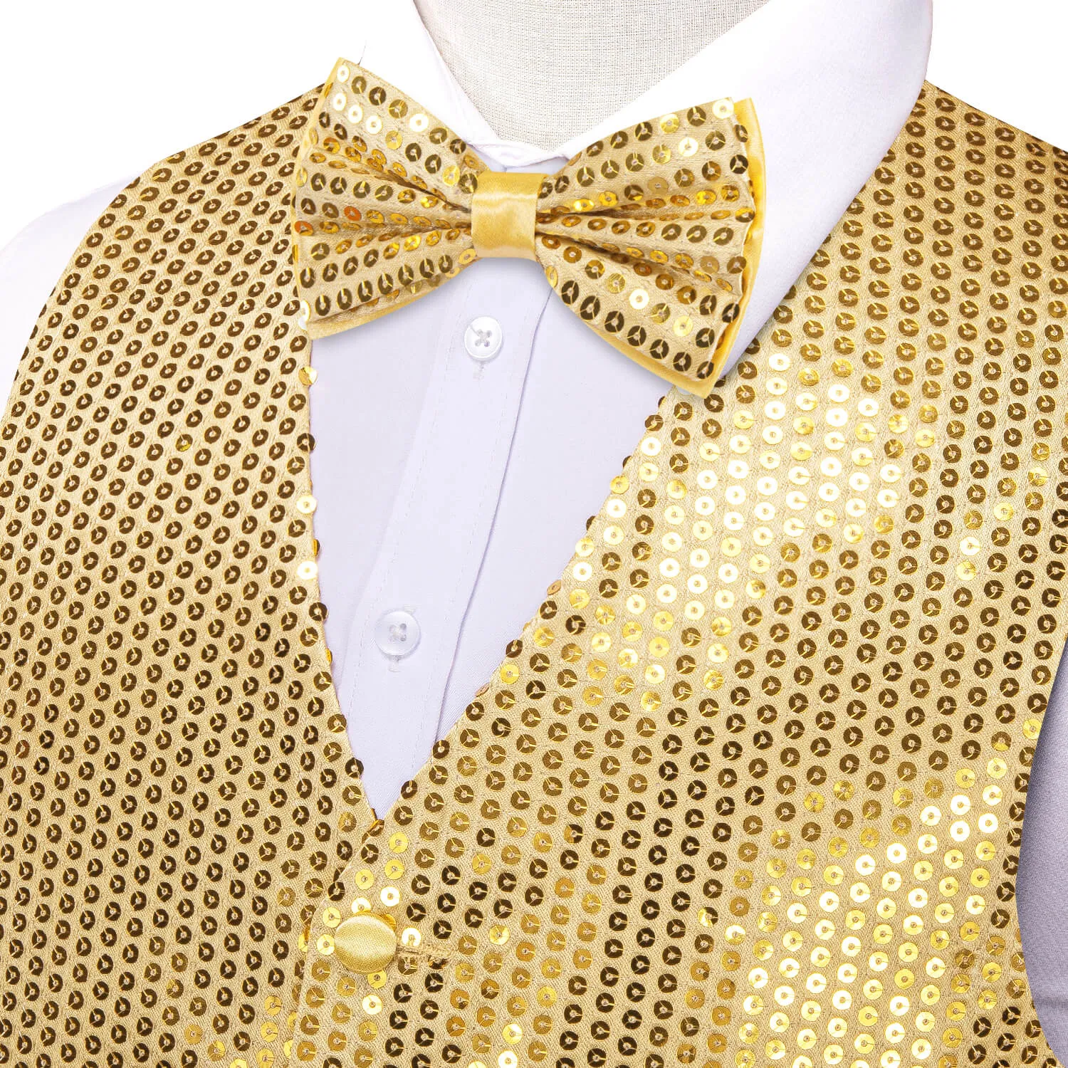 Ties2you Men's Vest Shining Gold Sequins Vest Bow Tie Set for Party