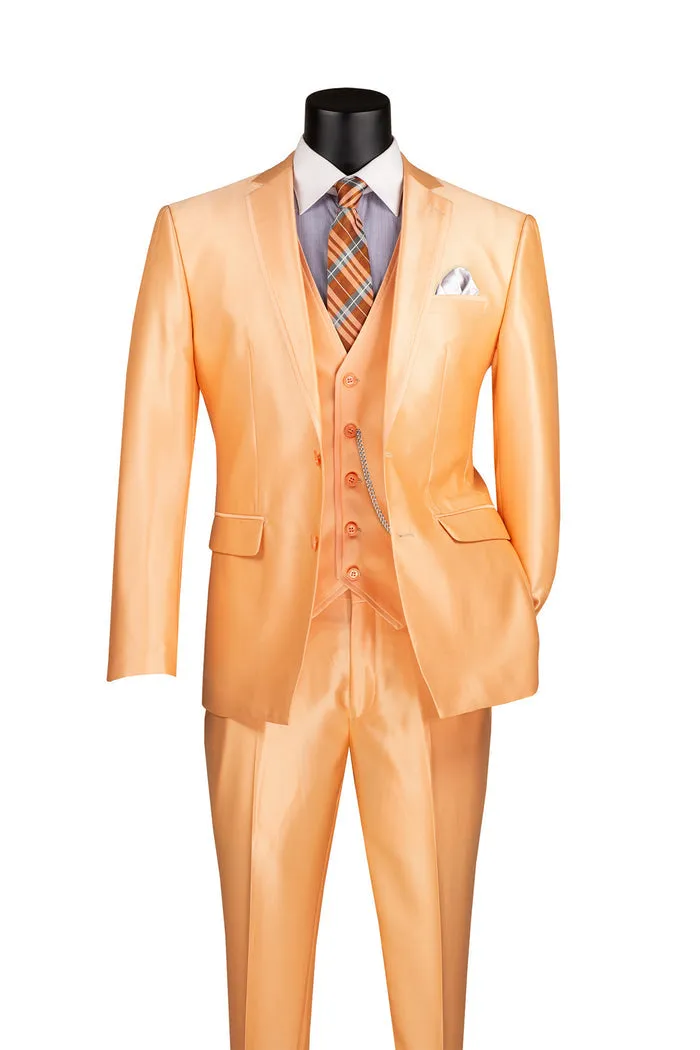 Vinci Slim Fit 3 Piece Satin Suit Melon SV2D-1