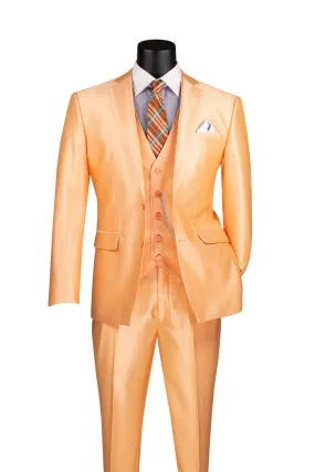 Vinci Slim Fit 3 Piece Satin Suit Melon SV2D-1