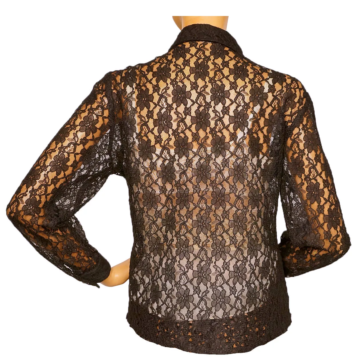 Vintage 1960s Black Lace Shirt Blouse Size M