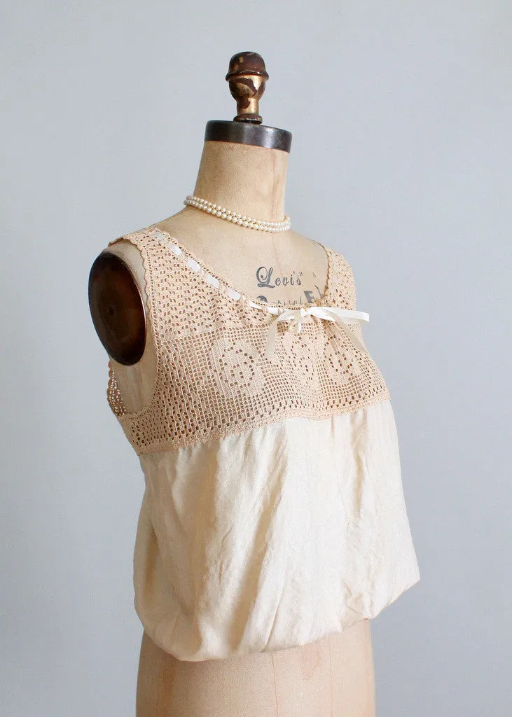 Vintage Edwardian Silk and Crochet Corset Camisole