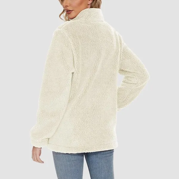 Women's Fuzzy Sherpa Jacket - Full-Zip Warm Fleece Teddy Coat with Zipper Pockets