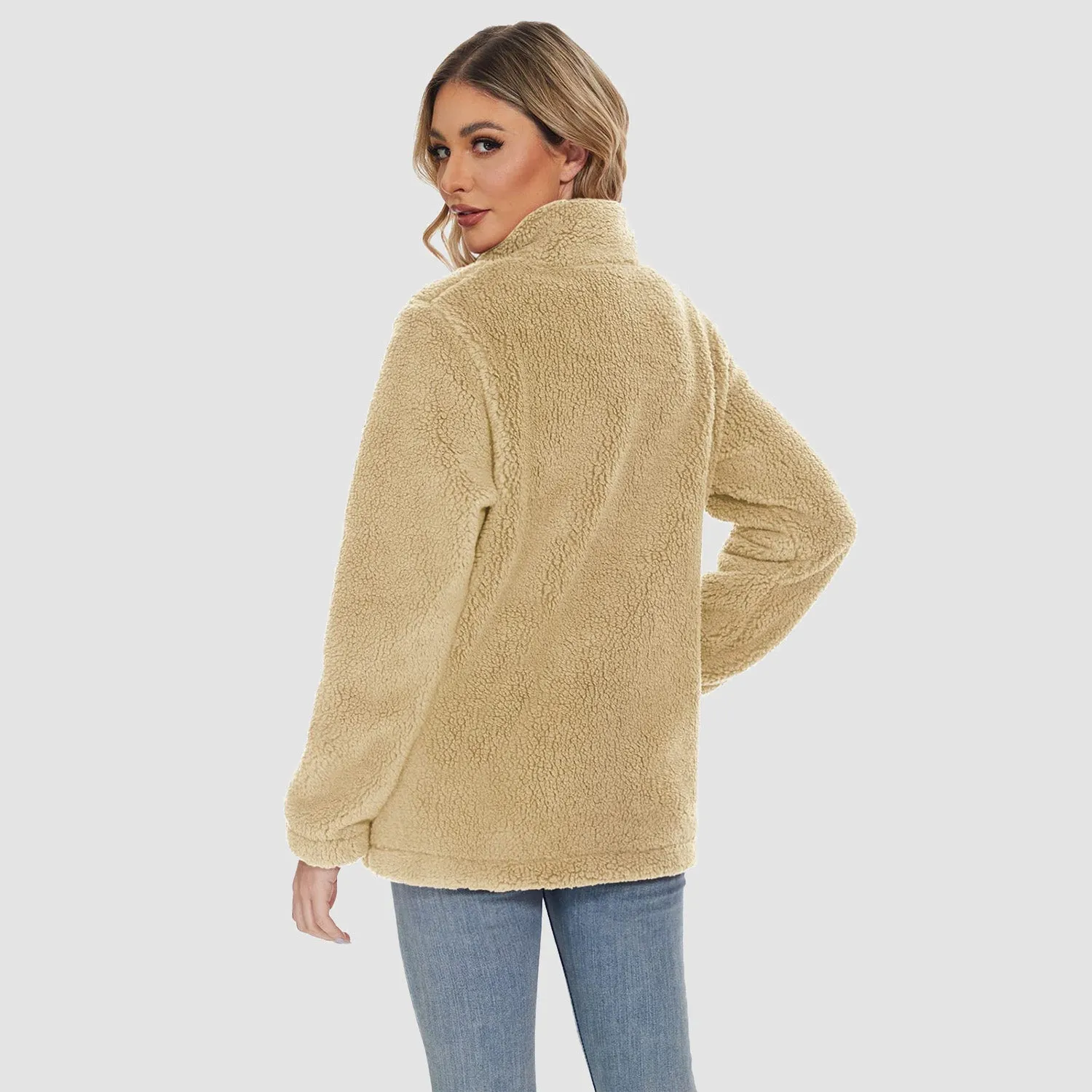 Women's Sherpa Jacket Full-Zip Fuzzy Fleece Teddy Casual Coats Zip Pockets Winter Warm Soft Jackets