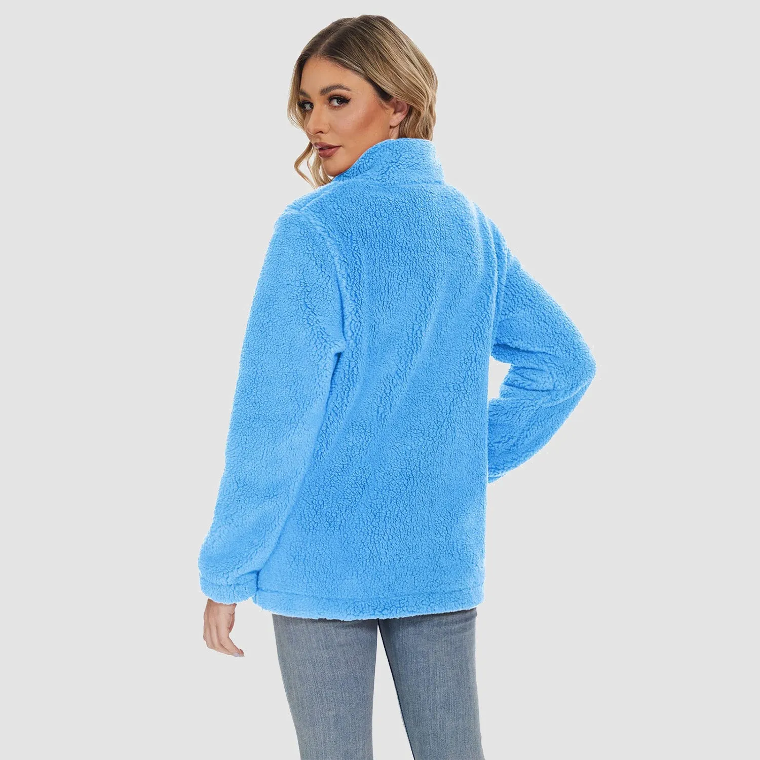 Women's Sherpa Jacket Full-Zip Fuzzy Fleece Teddy Casual Coats Zip Pockets Winter Warm Soft Jackets