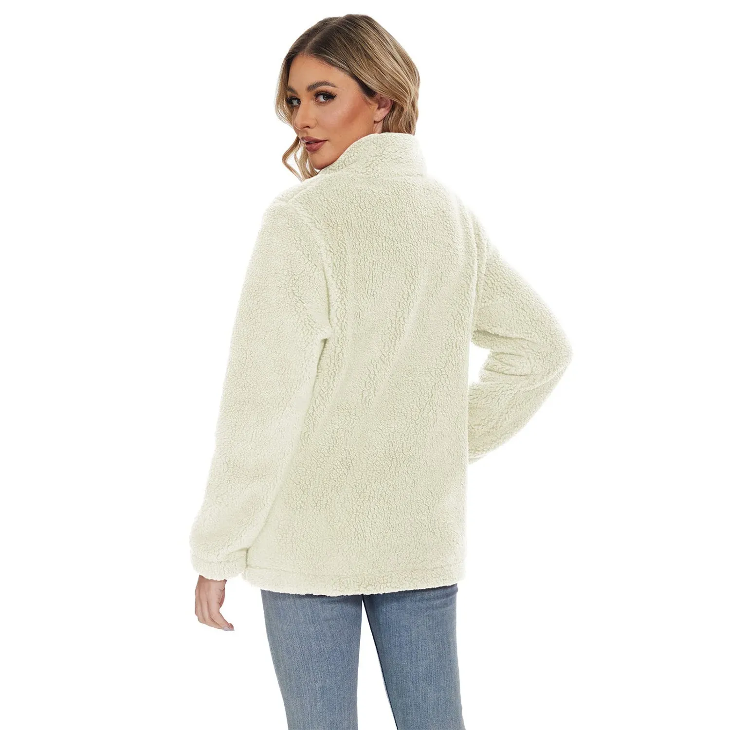 Women's Sherpa Jacket Full-Zip Fuzzy Fleece Teddy Casual Coats Zip Pockets Winter Warm Soft Jackets