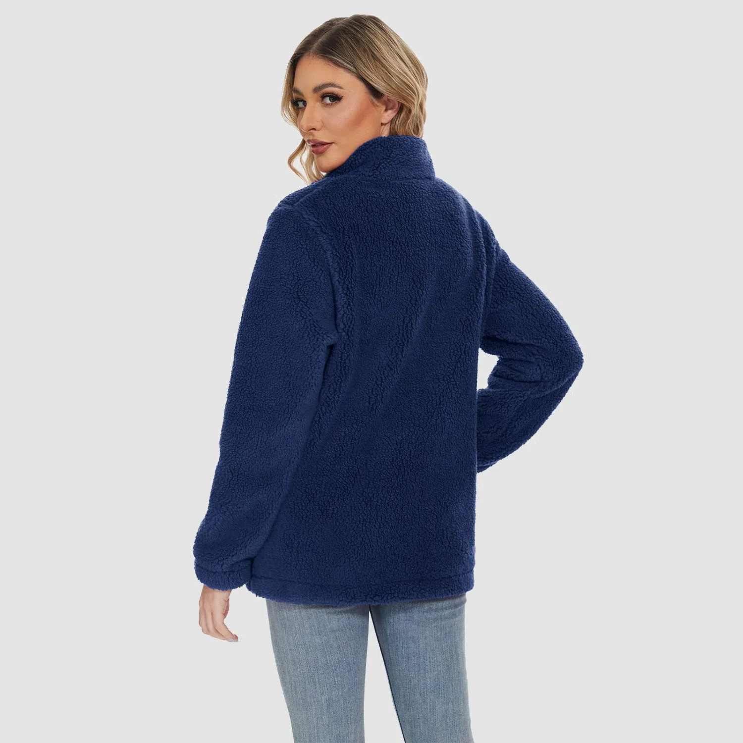 Women's Sherpa Jacket Full-Zip Fuzzy Fleece Teddy Casual Coats Zip Pockets Winter Warm Soft Jackets