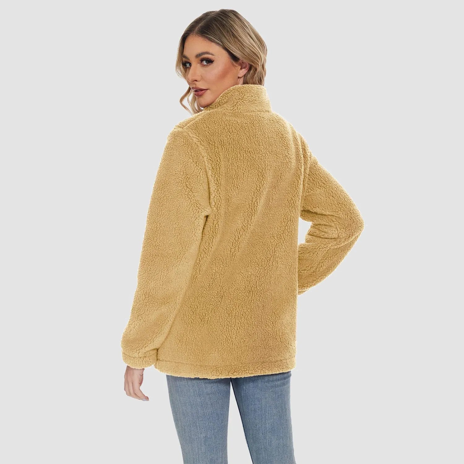 Women's Sherpa Jacket Full-Zip Fuzzy Fleece Teddy Casual Coats Zip Pockets Winter Warm Soft Jackets