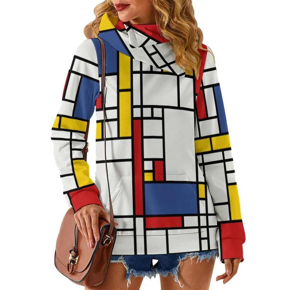 Women's Sweater, Hoodie Sweater Women, Fleece Sweater, Mondrian Sweater, 60s style sweater, Mod 60s Sweater, Women's Hoodie Sweater