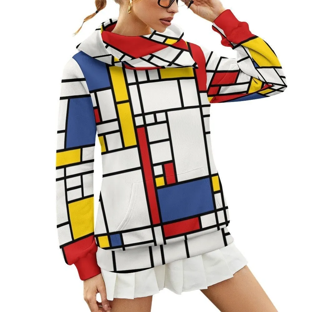 Women's Sweater, Hoodie Sweater Women, Fleece Sweater, Mondrian Sweater, 60s style sweater, Mod 60s Sweater, Women's Hoodie Sweater