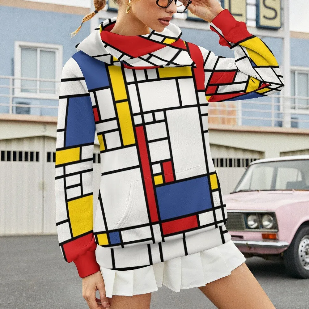 Women's Sweater, Hoodie Sweater Women, Fleece Sweater, Mondrian Sweater, 60s style sweater, Mod 60s Sweater, Women's Hoodie Sweater