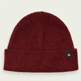 Wool Rib Knit Beanie (Rhubarb Melange)