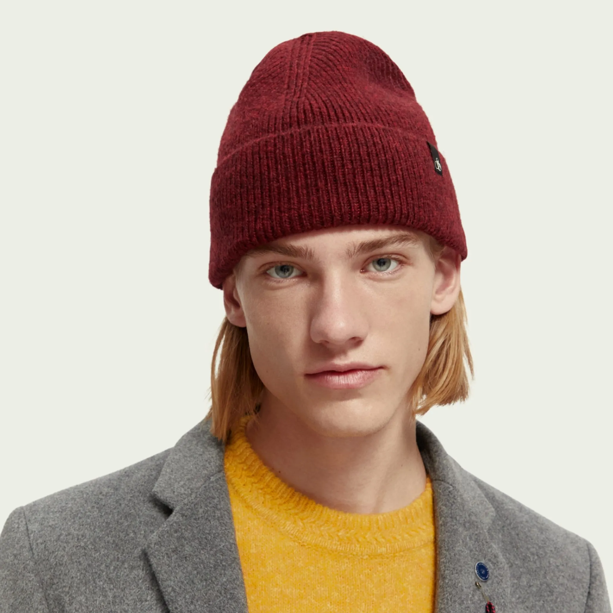Wool Rib Knit Beanie (Rhubarb Melange)
